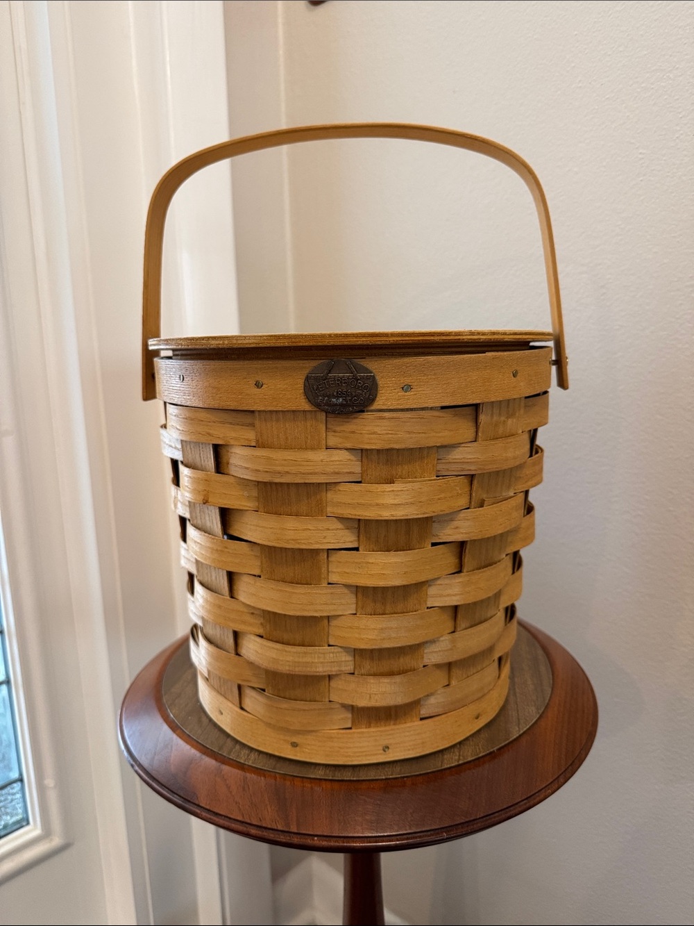 Peterboro Woven Wood Storage Basket with Lid and Handle - Natural Brown